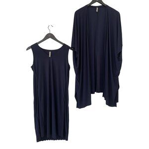 Last Tango Sleeveless Pleated Dress and Cardigan Two Piece Set Women S Navy Blue